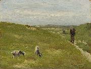 Meadow with farmer and grazing goats, Max Liebermann